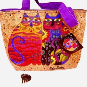 Laurel Burch Purse/Pin Lot - Vintage NWT purse and black/gold "Keshire" cat pin